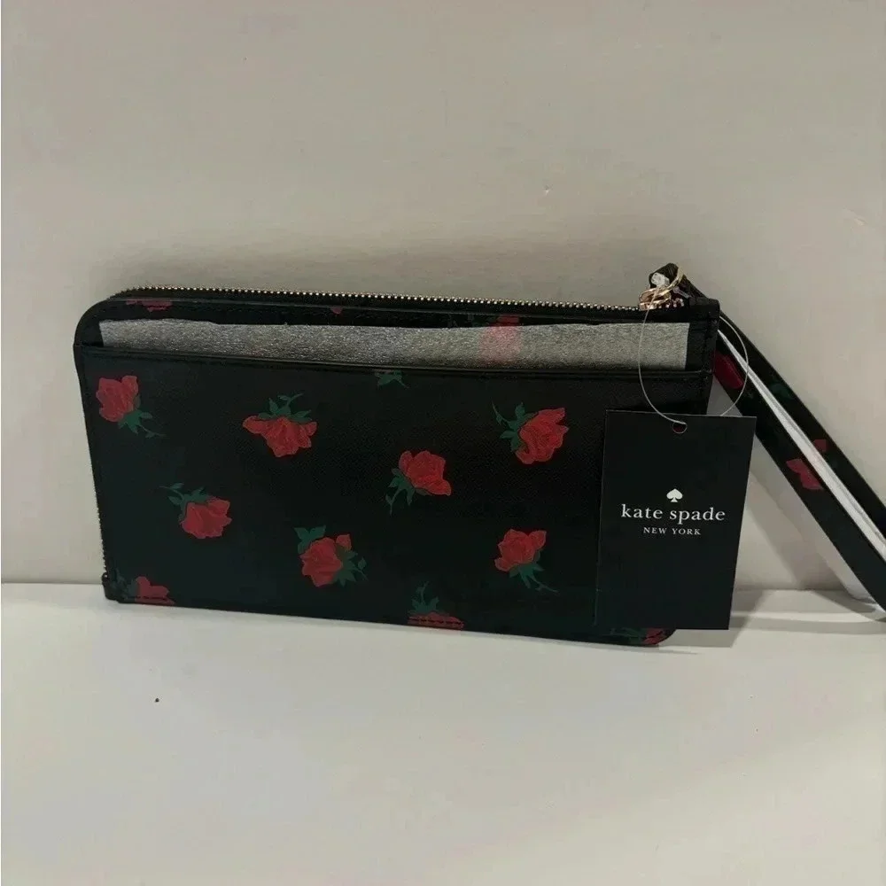 Kate Spade NWT Lucy Medium L-Zip Wristlet COLOR: Black Multi